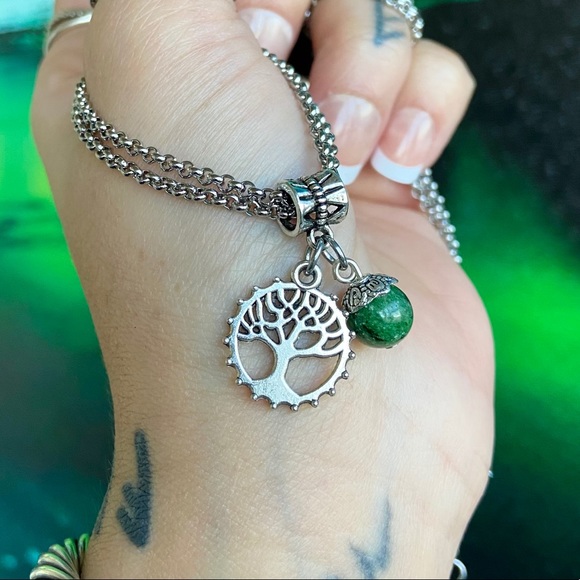 Stainless steel double chain tree of life zoisite - Picture 9 of 11